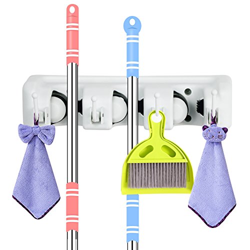 DiGiCare Broom Holder, Wall Mount Mop Holder Broom Hanger Organizer with 3 Ball Slots and 4 Hooks, Holds Up to 7 Tools for Kitchen, Bathroom, Garage - Thumbnail 7