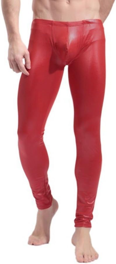 Iffee Fashion Men's Faux Leather PVC Trousers Night Club Dance Slim Long Pants