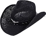 Apollo Western Structured Curved Brim PU Leather Banded Straw Cowboy Hat