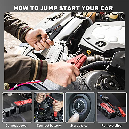 AIZICO Portable Car Jump Starter, 2500A Peak 22800mAh Battery Booster for Cars, Trucks and SUV(Up to 8L Gas/Diesel Engine), 12V Auto Battery Jump Pack with Type-C, USB Quick Charge 3.0 and LED Light