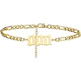 Jukoclut Stainless Steel Plated Angel Number Charm Bracelets Anklets for Women Numerology Jewelry