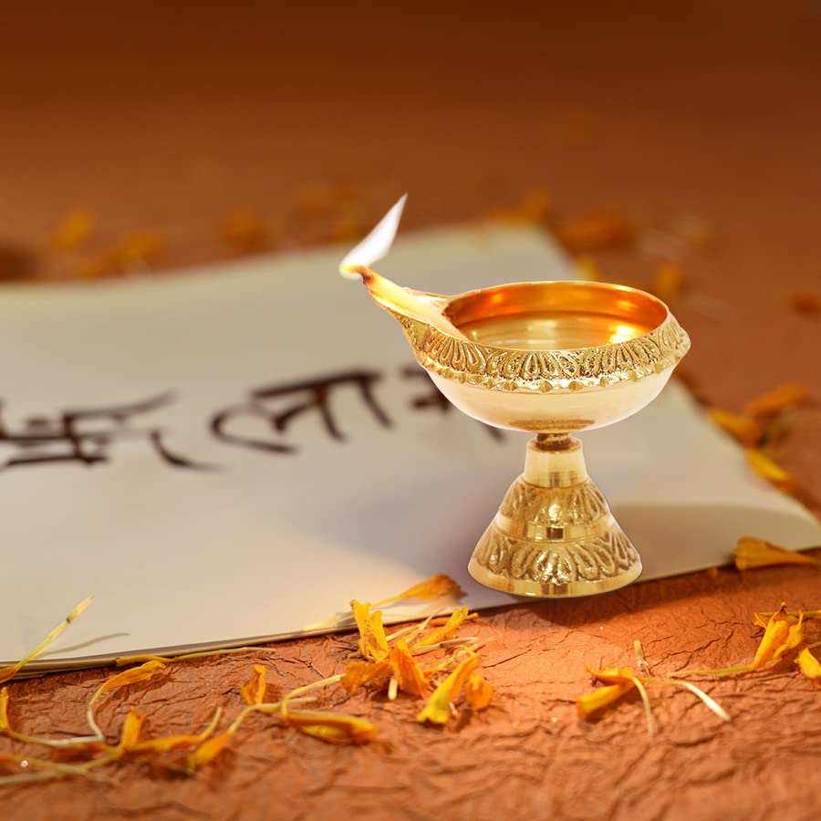 Shubhkart Kuber Diya with Stand (Size: 0) Akhand Brass Table Diya for Puja|Heavy Base Aarti Diya|Brass Deepak for Pooja Diwali Gift Item, Temple Decor, Home Mandir (5cm Height) - 54 Gm 2