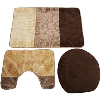 3 Piece Flower Pattern Design Bath Pedestal Toilet Seat Cover Bathroom Mat Se 20in X 31in Brown Durable Modeling Kediacarbon Co In