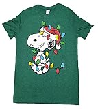 Peanuts Snoopy Wrapped in Christmas Lights Green Graphic T-Shirt
