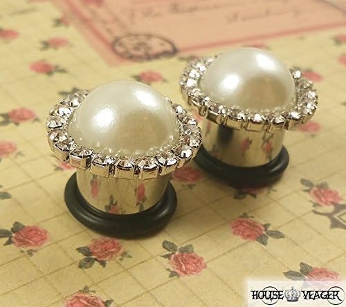 Plug and Gauge Earrings by House Yeager - Crystal and Pearl Plugs for Stretched Ears