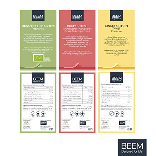 BEEM FEEL GOOD TEA SELECTION (Ginger & Lemon Twist, Frutiy Refresh, Organic Herbs & Spices) - 3 x 100 g | Probier-Set… – Bild 3