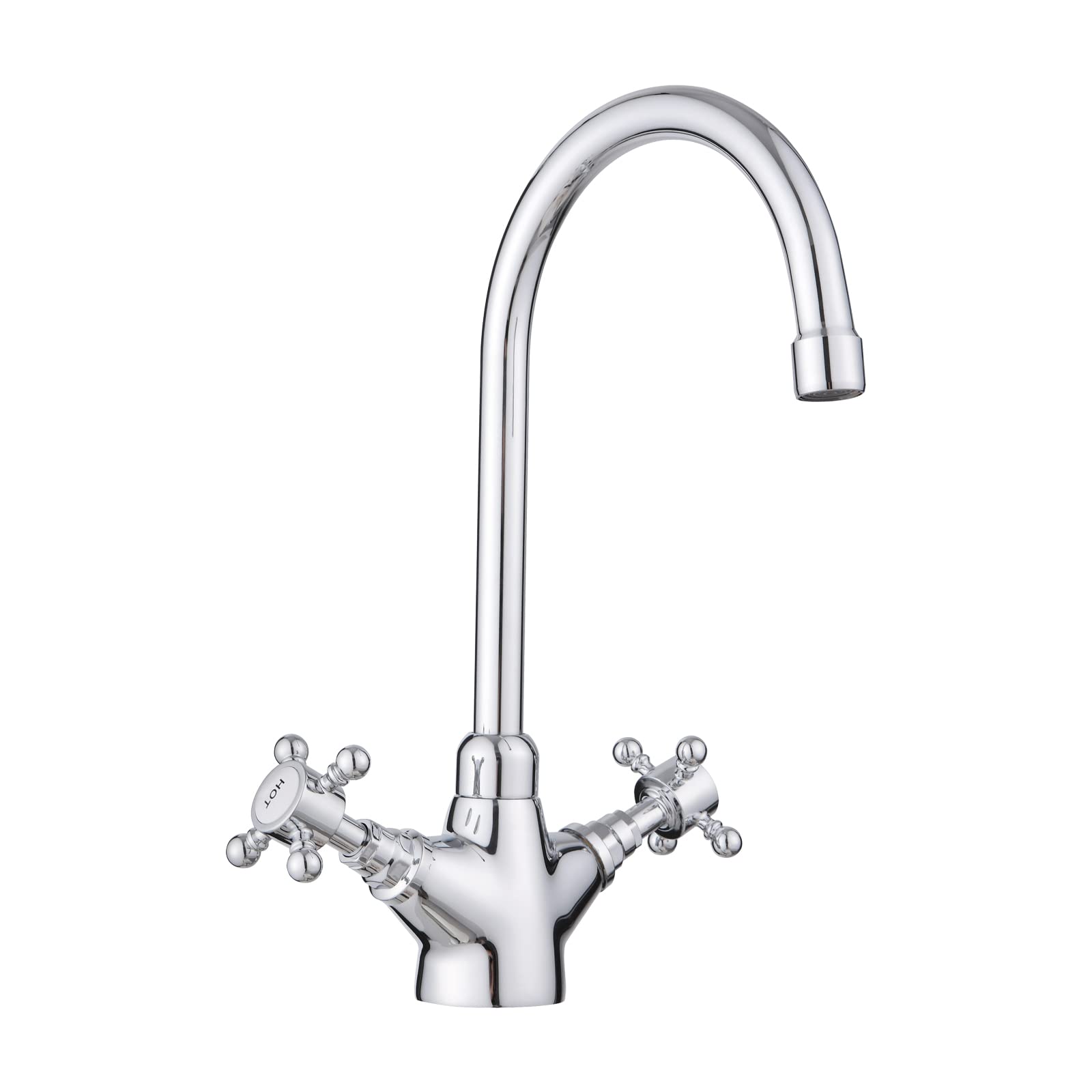 JASSFERRY Swan Neck Kitchen Mixer Tap Monobloc Two Crosshead Handles Sink Basin Faucet with Swivel Spout Chrome