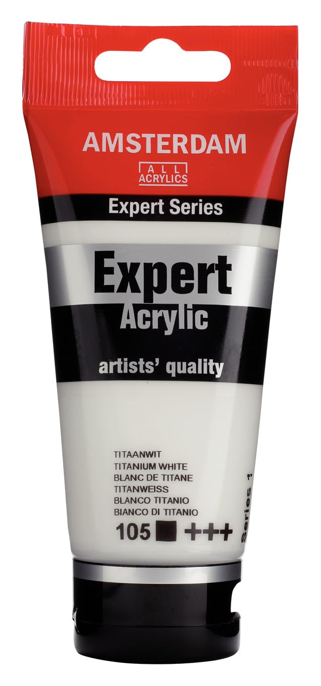Amsterdam Expert Series Acrylic Paint Tube 75 ml - Titanium White 105 - Heavy Body, High Lightfastness, Artist Quality