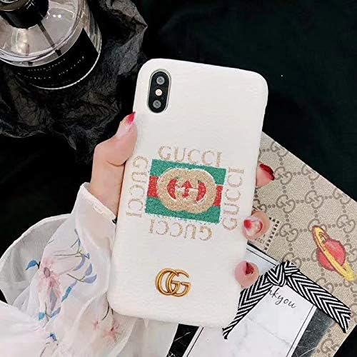 iPhone 7 Plus 8 Plus Case, New Elegant Luxury Classic Logo Style PU Leather Protective Case Cover for iPhone 7 Plus 8 Plus - White