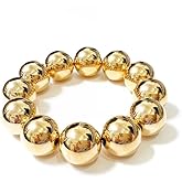 Kainier Gold Beaded Bracelets for Women 14K Gold Plated Chain Bracelets Strand Non Tarnish Chunky Dainty Link Stackable Beads ball Bracelet 8/12/16mm