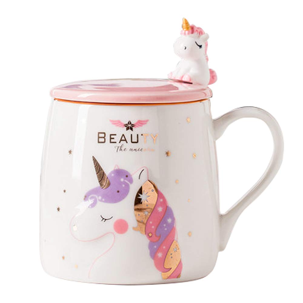 BigNoseDeer Cute Ceramic Coffee Mug with Unicorn Spoon, Morning Cup Novelty Tea Milk Christmas Mug Gift for Unicorn Lovers Girls 380ML (Pink) — image 1