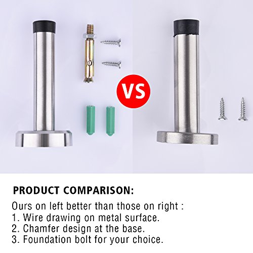 BASEIN Wall Door Stopper 6 Pack Rubber Door Bumpers Wall Amount Door Stop Brushed Finish Door Stopper Wall Protector with Hardware Screws 3.74inch