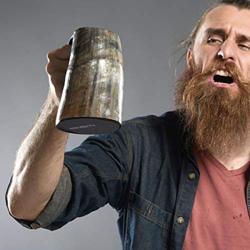 AleHorn The Original Handcrafted Authentic Viking Drinking Horn Tankard for Beer Mead Ale Medieval Inspired Stein Mug Food Safe Vessel with Handle Large 4PK Natural Horn