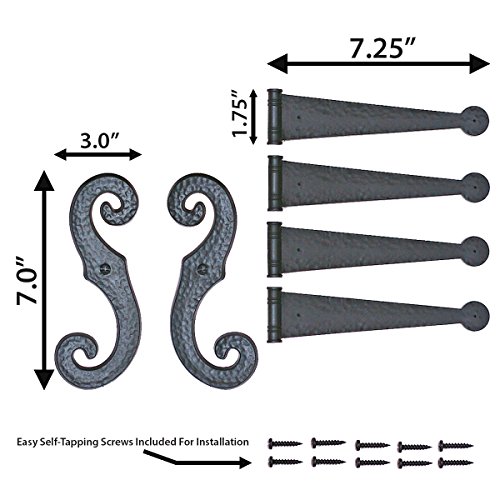 Decorative Vinyl Shutter Hinges and S Holdback Hooks for Exterior Decorative Shutters, Black