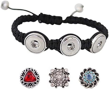 Snap Charm Black Braided Bracelet for Mini 12mm-Adjustable (3 Snaps)