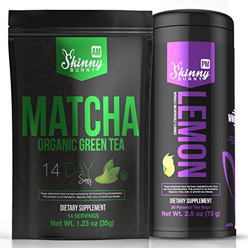 Skinny Bunny Tea Weight Loss & Detox Bundle: Manage Weight, Support Immune System, Healthy Cleanse & Promote Health with Antioxidants (Matcha Organic Green Tea AM + Lemon Tea PM - 14 Day Supply)