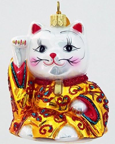Landmark Creations Japanese Sir Maneki Neko Polish Glass Blown Christmas Ornament