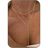 Atiptu Long Gold Necklaces for Women Dainty Gold Silver Lariat Neckalce Trendy Y Shaped Long Chain Necklace Simple Prom Jewelry Gift
