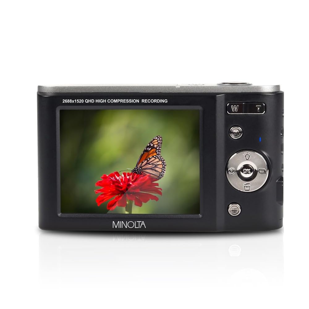 Minolta MND20 44MP Digital Camera – 2.7K Ultra HD Video, 16X Digital Zoom, Anti-Shake Stabilization, Time Lapse, Face Detection, 2.9-inch LCD Display – Lightweight Compact Camera (Black)