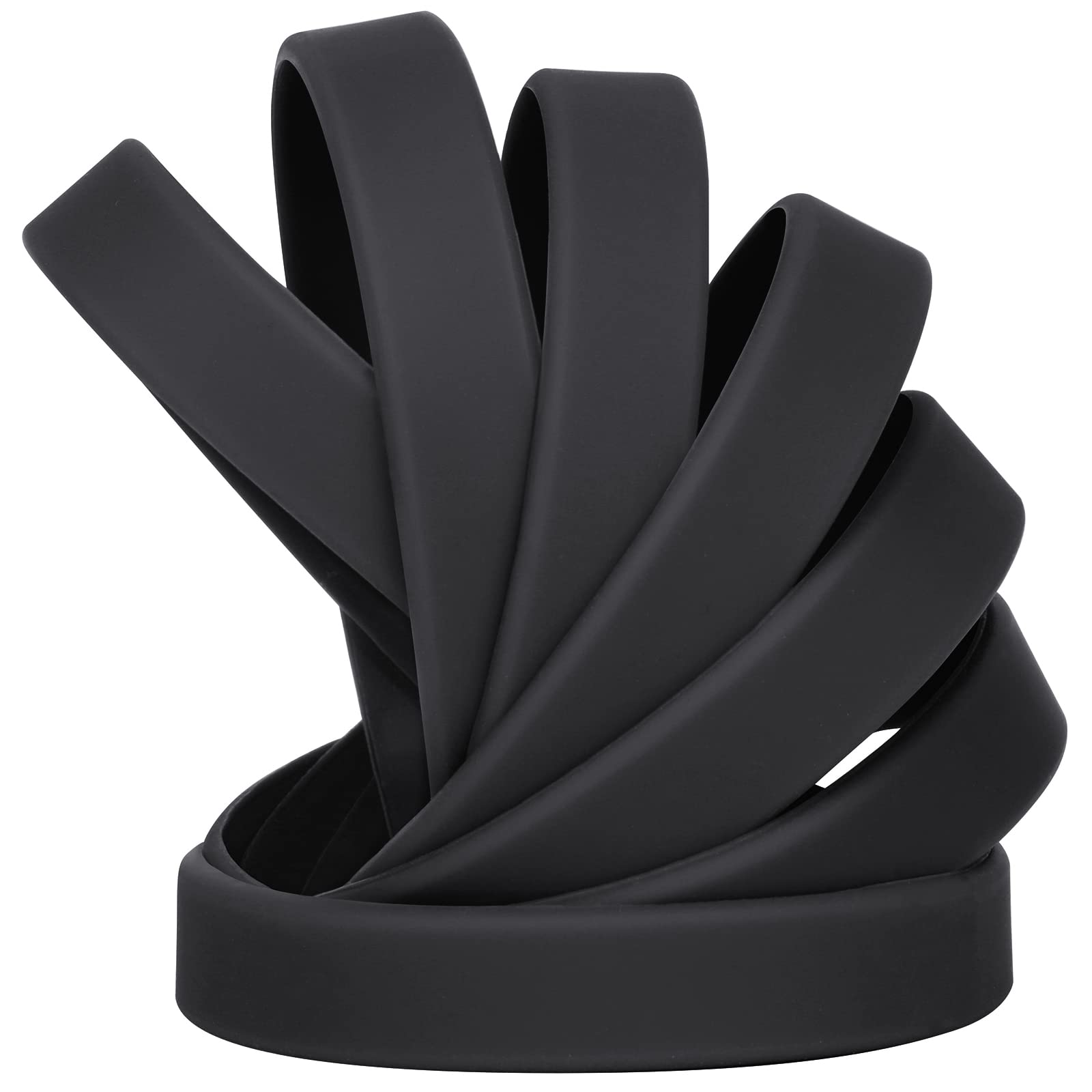 LVNRIDS 50 pcs Silicone Wristbands 7 inch Rubber Bracelets Black for Kids Teens, Sports Rubber Elastic Wristband Bracelet Bulk Gifts for Teacher Supplies Graduation Party Favors