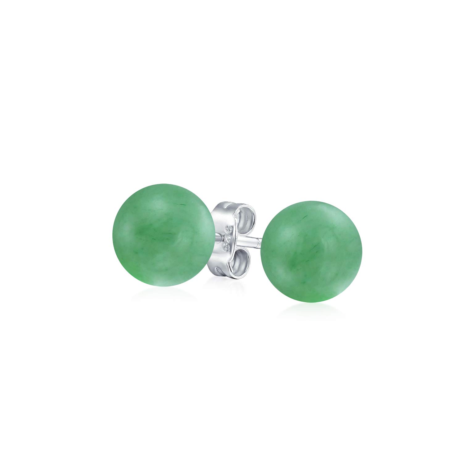 Simple Dyed Gemstone Green Aventurine Round Ball Stud Earrings For Women .925 Sterling Silver 8MM — image 1