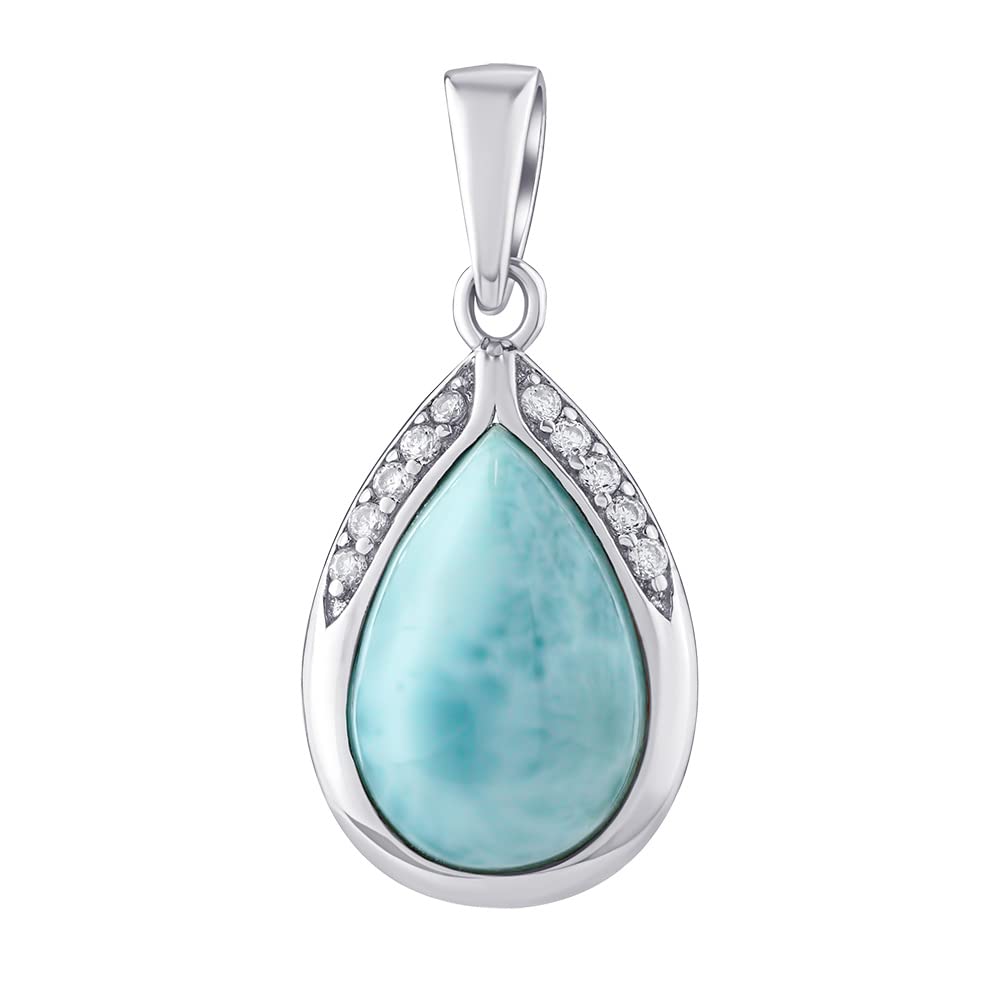 SILVEGO Women's pendant made of 925 sterling silver teardrop with natural larimar and brilliant zirconia