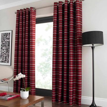 Saigon Wine Red Striped Eyelet Curtains 90 X 90 Amazon Co Uk