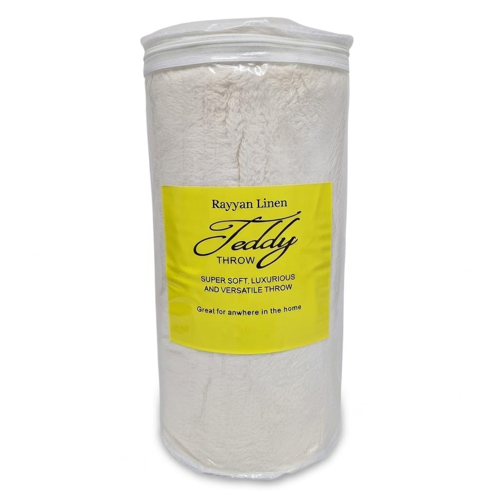 Teddy Fleece Throw Blanket Warm Soft Luxury Cuddly Sofa Bedspread Travel Throw (Cream, Double - 150 X 200cm)