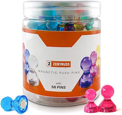 56 Push Pin Magnets - Perfect for Magnetic Whiteboard, Fridge, Calendar, Map and More. 2 SIZES and 7 Bright Colors for More Uses and Versatility - Perfect for Home, Office or School