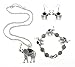 Miraculous Garden Womens Vintage Silver Ethnic Tribal Elephant Boho Pendant Necklace Drop Earrings Link Bracelet Jewelry Sets (Black)