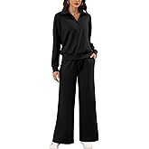 SHEKINI Women's 2 Piece Outfits Lounge Sets Tracksuits Half Zip Sweatshirt Wide Leg Pants Casual Travel Outfits Matching Set