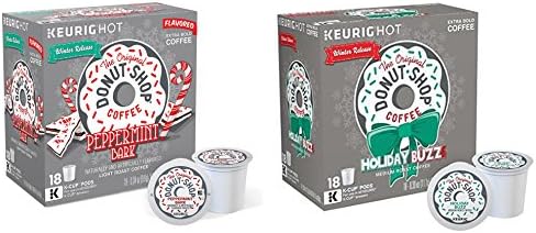 The Original Donut Shop Coffee Holiday Buzz and Peppermint Bark K-Cups Bundle (2-18 Count Boxes)