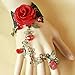 QTMY Black Lace Adjustable Red Rose Finger Ring Bracelet Jewelry Set Gift for Women Girl