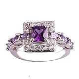 Empsoul Women 925 Sterling Silver Natural Fancy Filled Amethyst Topaz Halo Wedding Bridal Ring