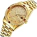 Fanmis Luxury Unisex Gold Crystal Quartz Calendar Gold Tone Stainless Steel Watch