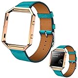GBSELL New Luxury Genuine Leather Watch band Wrist Strap + Metal Frame For Fitbit Blaze Smart Watch,Blue