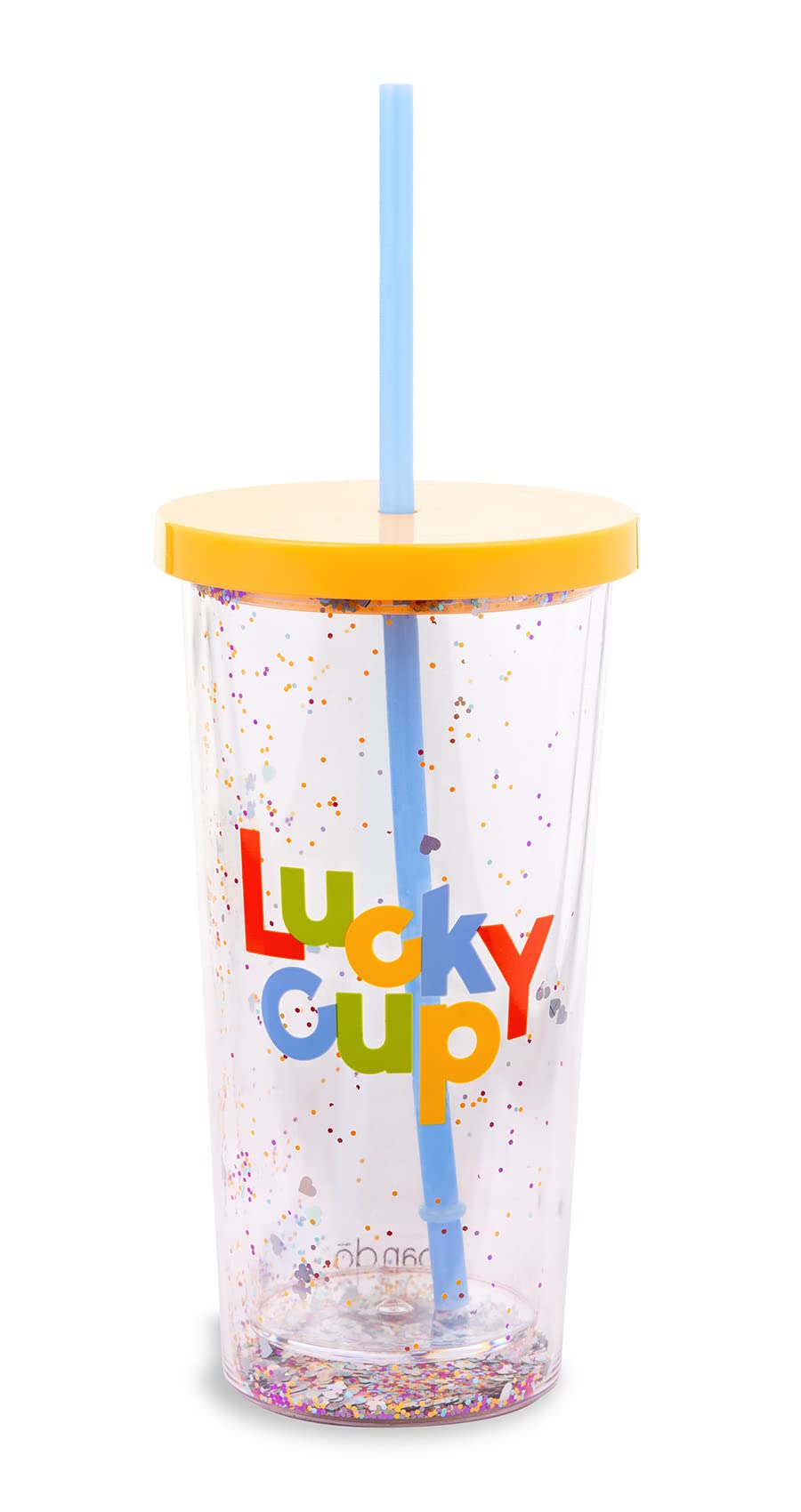 ban.do Deluxe Sip Sip Tumbler with Lid and Straw, 20 Ounce Insulated Cup, Double Wall Tumbler Filled with Glitter (Lucky Cup)
