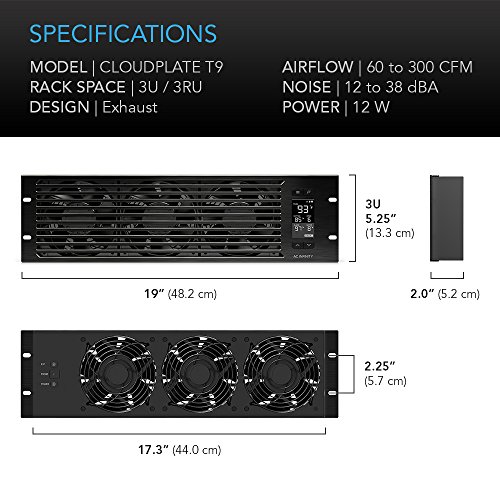 AC Infinity CLOUDPLATE T9, Rack Mount Fan Panel 3U, Exhaust Airflow, for Cooling AV, Home Theater, Network 19” Racks