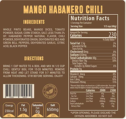 Valley Food Storage - Mango Habanero Chili Freeze Dried Meal - 100% Real Natural Food Perfect for Camping, Emergency Preparedness, Travel - 2 Pack