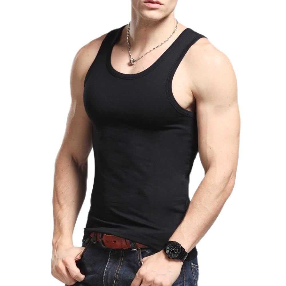 Photo 1 of Men's Undershirts (Pack of 6) - Soft Cotton Blend, Tag Less A-Shirt Crew Neck - Comfortable Fit (US, Alpha, Medium, Regular, Regular, 6 Pack Black)