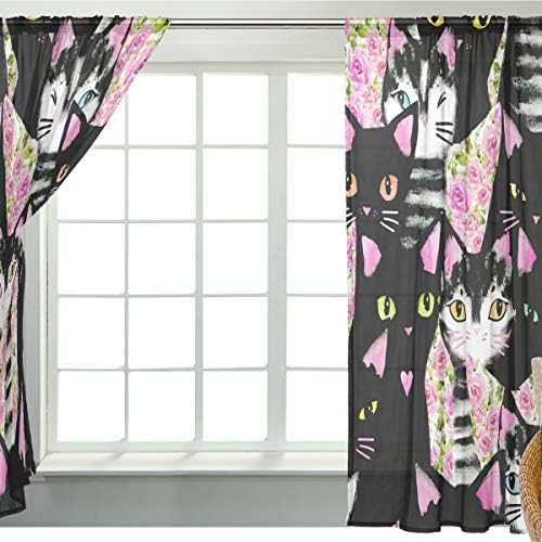 Soresore ソレソレ レースカーテンミラーレースカーテン Uvカット 遮光 遮熱 断熱 カーテン ドアカーテン ミラーカーテン 黒猫 ねこ 猫柄 可愛い ハート ブラック 目隠し おしゃれ かわいい 幅140cmｘ0cm 2枚組 B0tfbwzn 2 396円 人気海外一番 100 品質保証