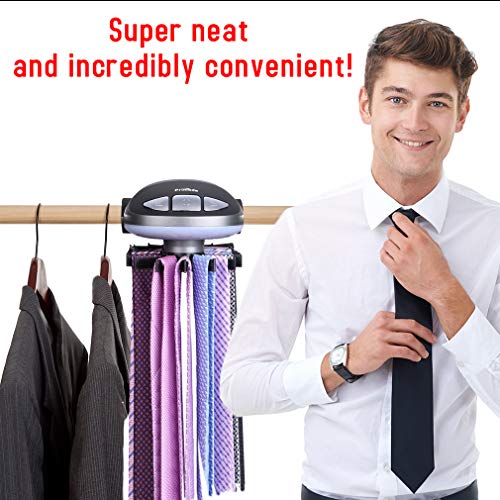 Primode Motorized Tie Rack Stores Up to 50 Ties Closet Organizer, Holds & Displays Up to 50
