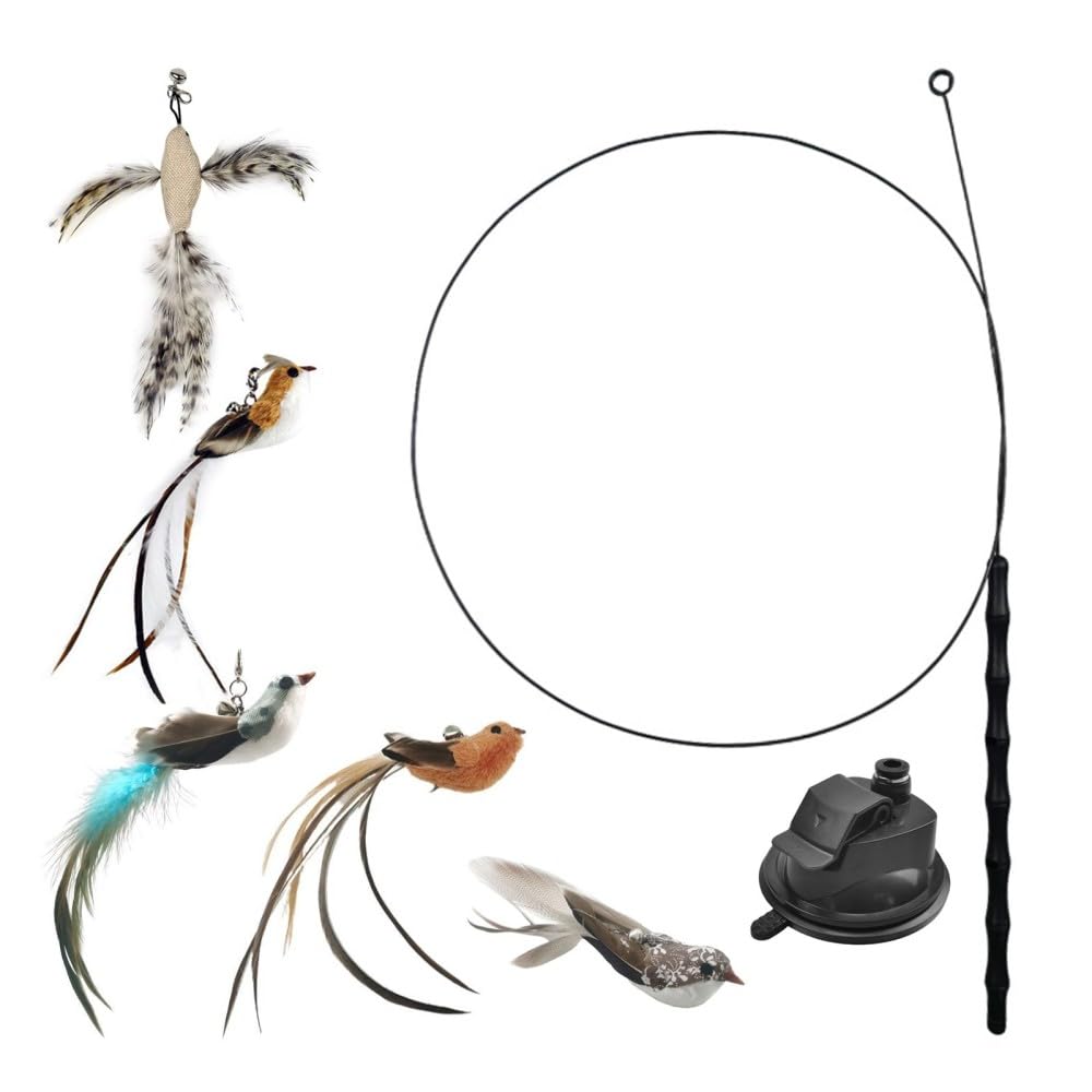 DONGKER Cats Feather Toy Set, 35" Cat Feather Sucker Toy with Bell for Small Large Cats