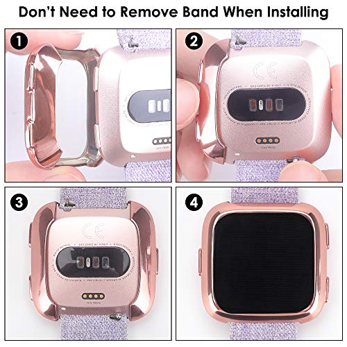 EZCO Compatible Fitbit Versa Screen Protector Case (2-Pack), Soft TPU Plated Case All-Around Protector Screen Cover Bumper Compatible Fitbit Versa Smart Watch, Rose Gold+Clear - Thumbnail 6