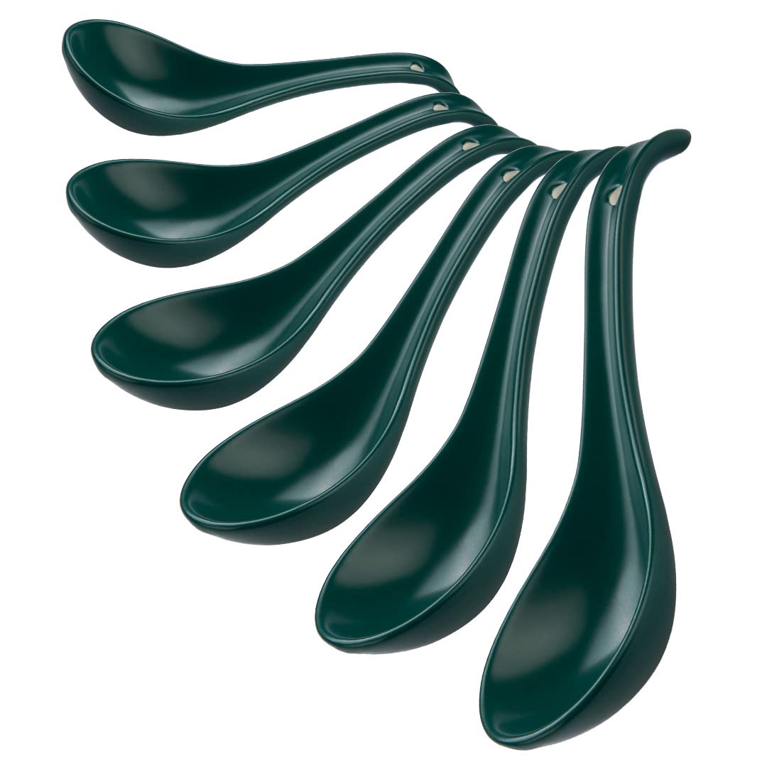 CHILDIKE Porcelain Soup Spoons Set of 6, Ceramic Chinese Soup Spoons 6.6 Inch, Asian Soup Spoons, Japanese Ramen Spoons, Green
