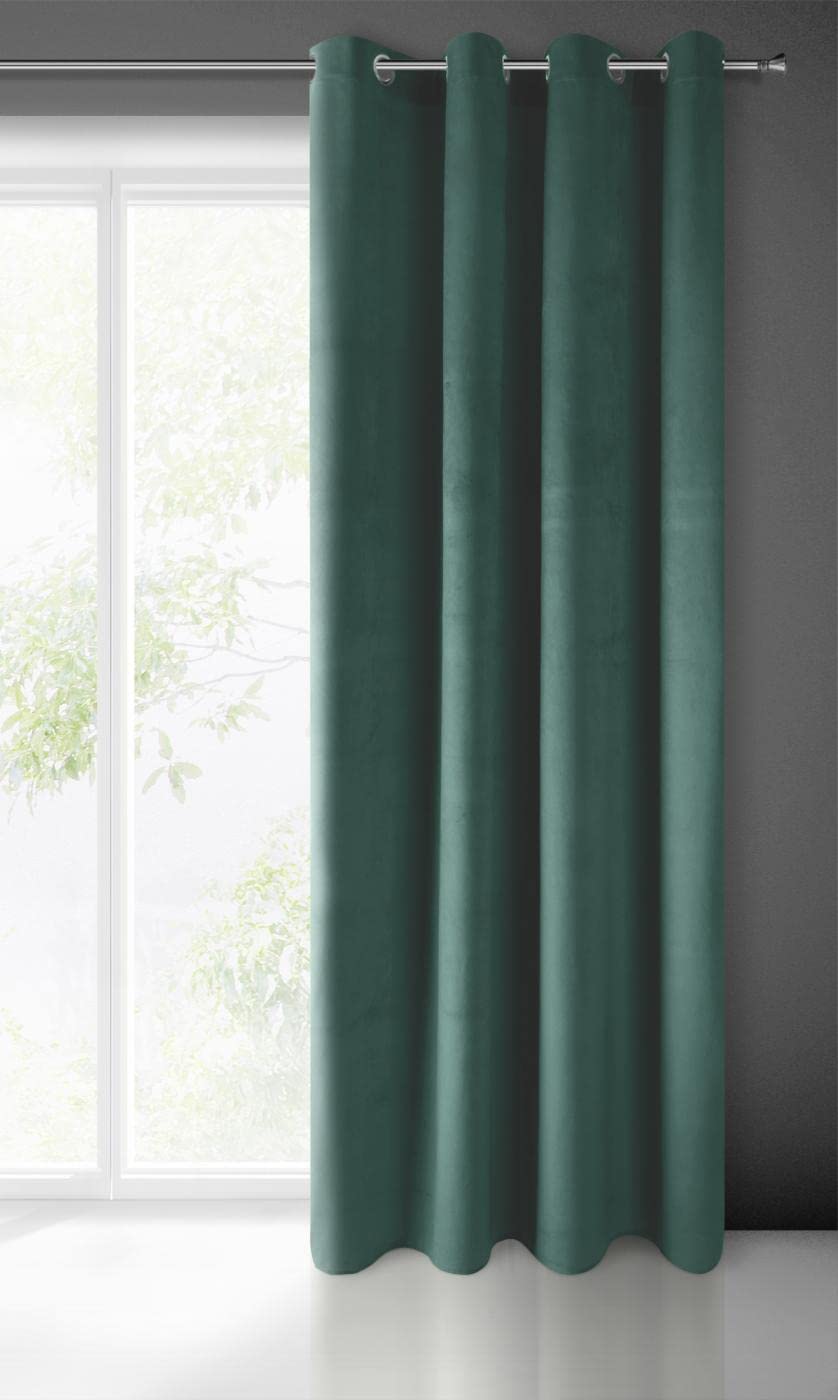Eurofirany PIERRE Soft Plain Opaque Velvet Curtain with Eyelets - 1 Unit, Fluffy Panel Drape Classic Glamour Elegant Living Room, Bedroom, 215 g/m2, W55 x L98, Dark Turquoise