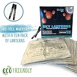Glow City 10 ECO Wire-Free Floating Chinese Sky Lanterns (Set of 10, White, 2 Free Markers!) - 100% Biodegradable, Environmentally Friendly Lanterns! Beautiful Outdoor Paper Lanterns for Any Event!