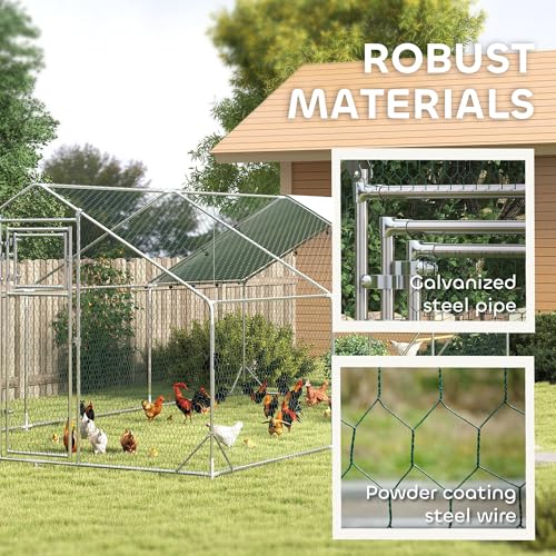 PawHut Chicken Run, Large Metal Chicken Coop with Feeding Door, Waterproof & UV-Resistant Cover, Hanging Feeder, Perch, Poultry Cage for Outdoor, Backyard, Farm, for 18-24 Poultry
