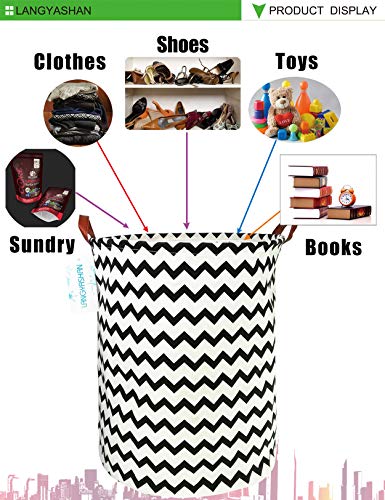 LANGYASHAN Storage Bin,Canvas Fabric Collapsible Organizer Basket for Laundry Hamper,Toy Bins,Gift Baskets, Bedroom, Clothes,Baby Nursery (Wave)