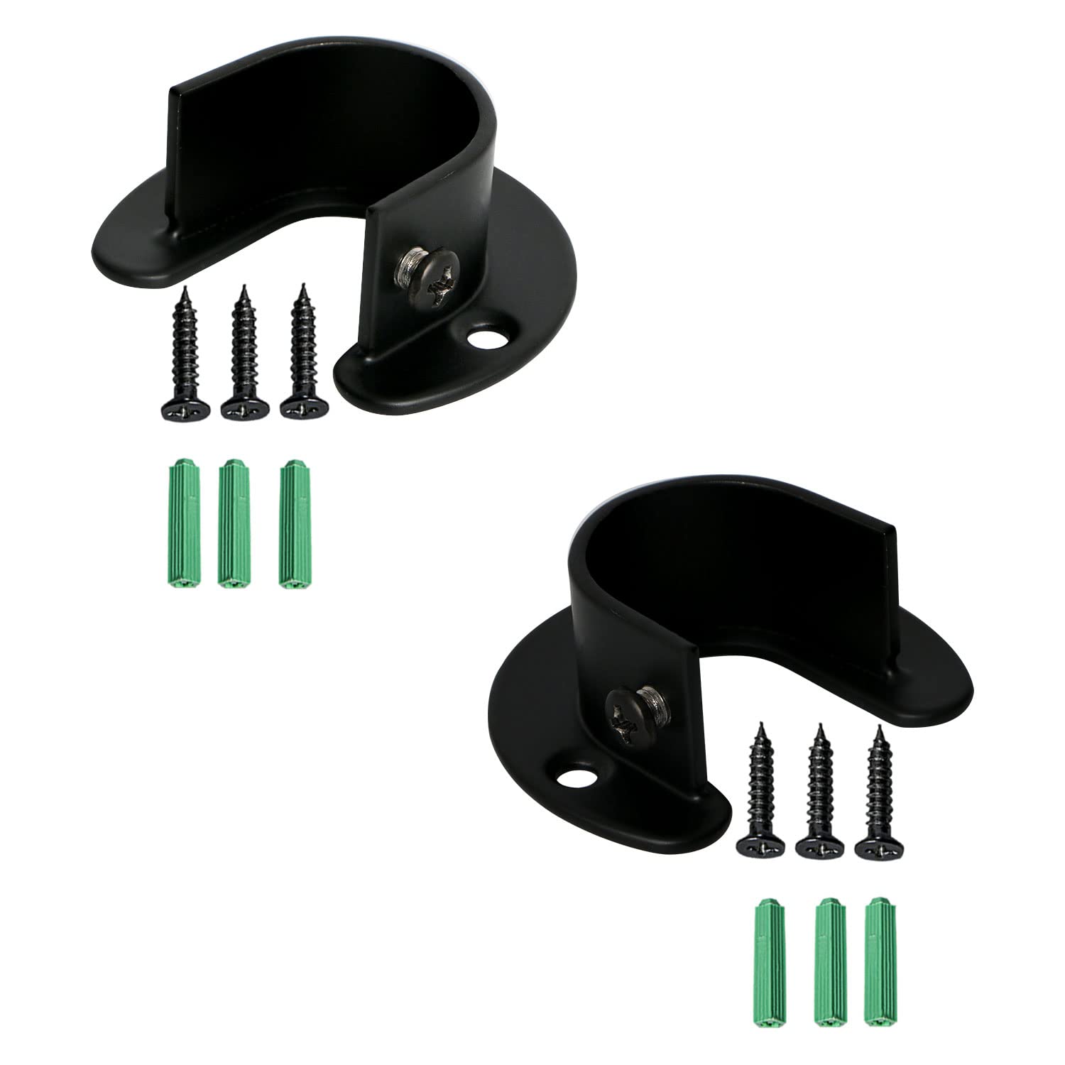 Ohamtes 2Pcs Opening Diameter 25 mm (1"), Stainless Steel Matte Black Flange Rod Bracket Curtain Shower Curtain Rod Mounting Bracket Closet Rod End Support Receptacle